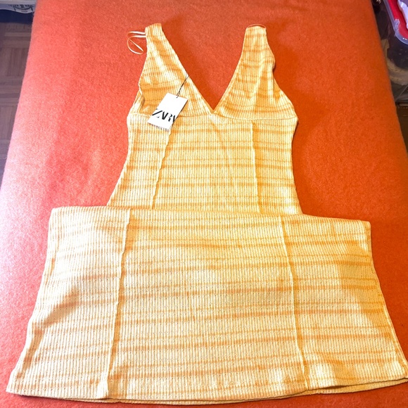 Zara yellow and orange rustic knit midi dress made in Europe NWT - Picture 3 of 11